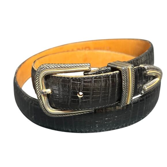 Onyx Brighton Men's Black Croc Leather Belt Size 40 USA Made Full Grain Western - Picture 1 of 10